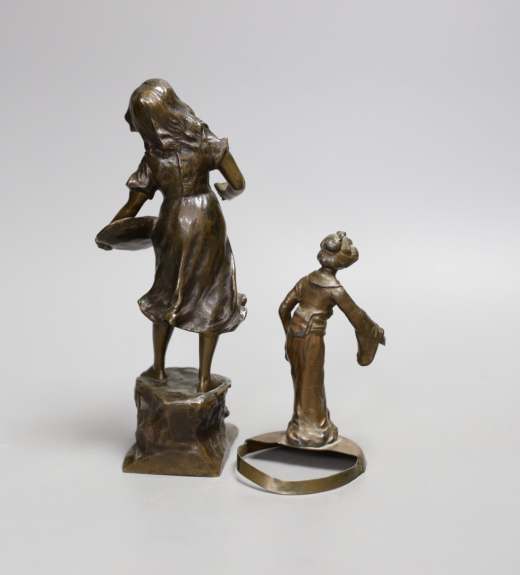 Kowalski, a small bronze figure of a girl and a damaged figure of a geisha, tallest 18cm